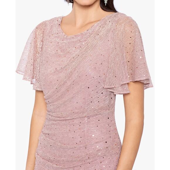 Betsy & Adam Women's Metallic Sequin Flutter-Sleeve Gown Rose Pink Size 12 NWT - Picture 3 of 10